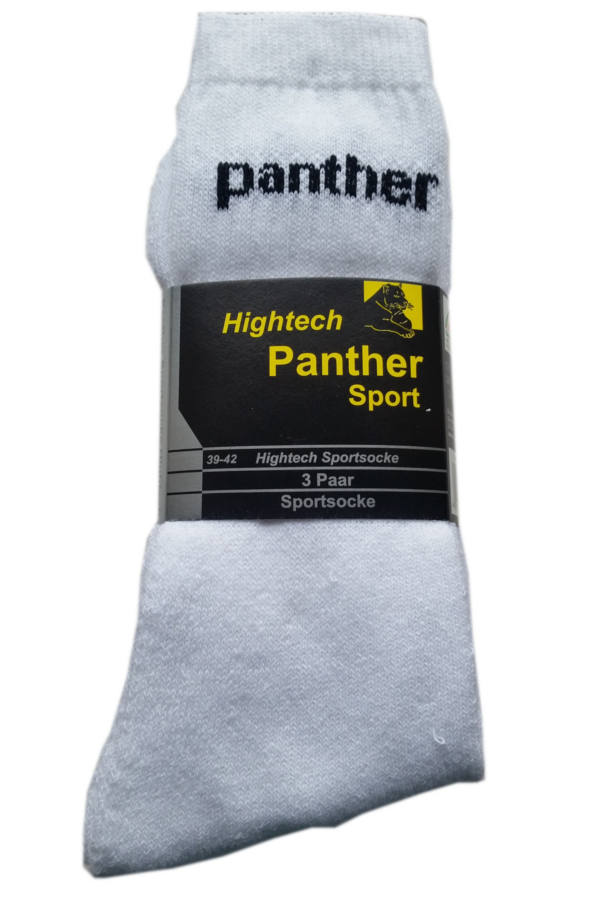 Großansicht von Panther weiße Herren Sportsocken mit Schriftzug bis Größe 55, 3 Paar